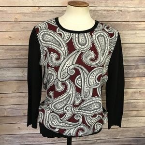 Ann Taylor Black and Burgundy Paisley Top